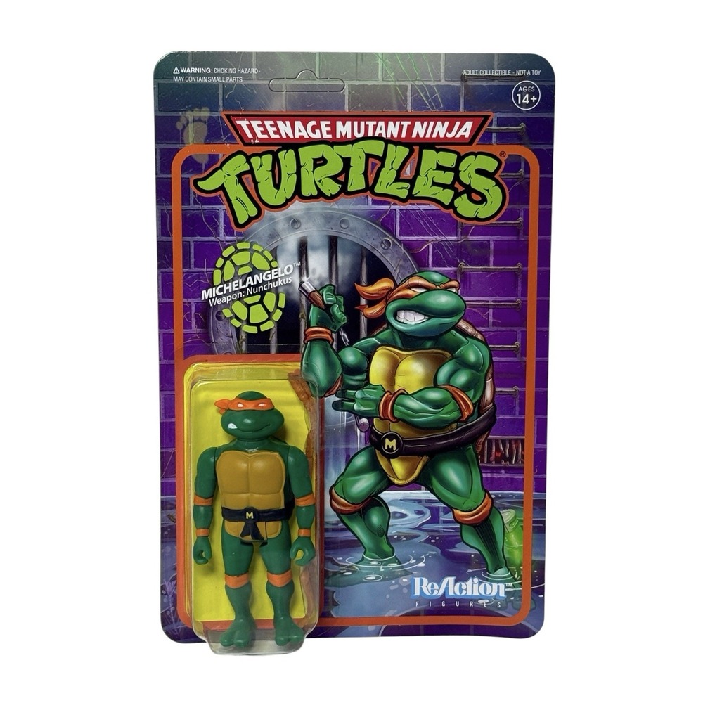 TMNT Super 7 MICHELANGELO ReAction Figure 🐢 NEW 🐢 2019 Turtle Power !!!